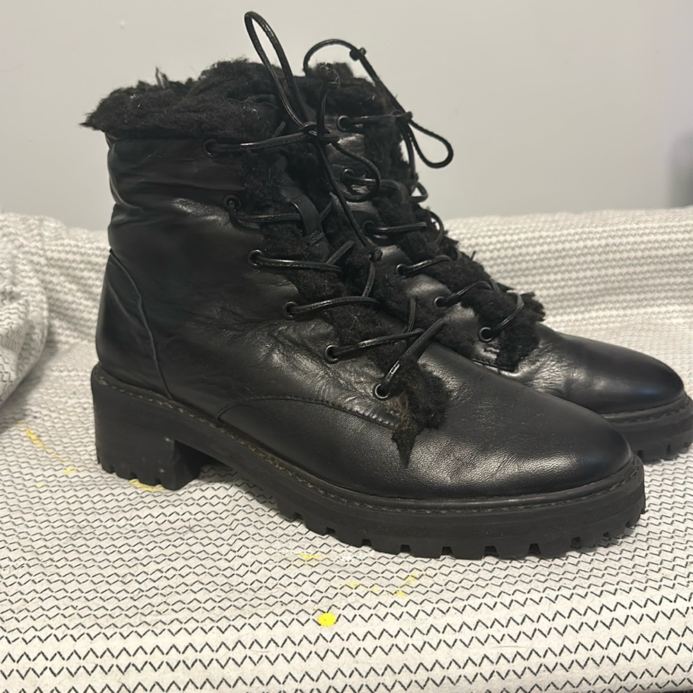 black fur lined ankle boot